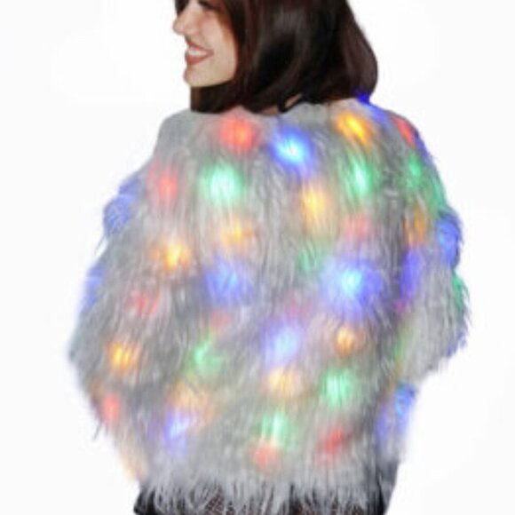 LED White Faux Fur Shaggy Rave Coat Jacket NWT - Picture 3 of 7